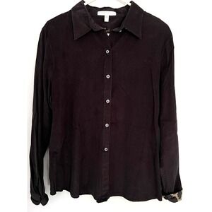 Foxcroft Shirt Womens 16 Black Fitted Corduroy Button Front Contrast Cuff Blouse